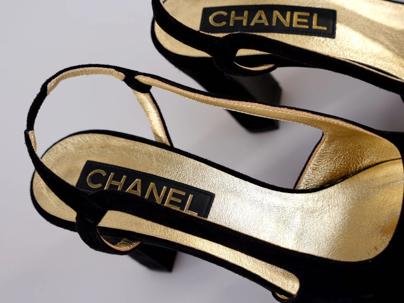 used-Chanel CC Slingback Heels Black Gold Size 37.5 EU-MILOURA