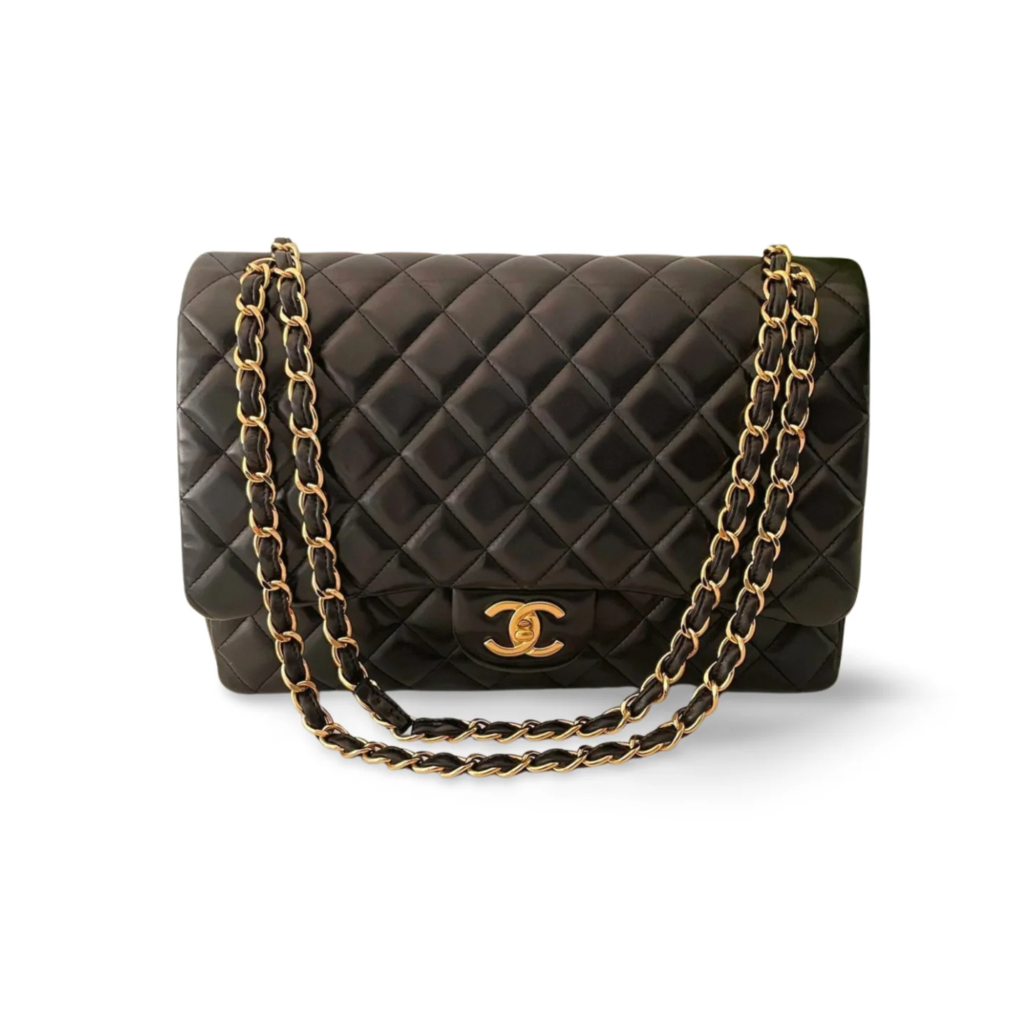 used-Chanel Black Classic Double Flap Maxi Bag with Gold Hardware-MILOURA