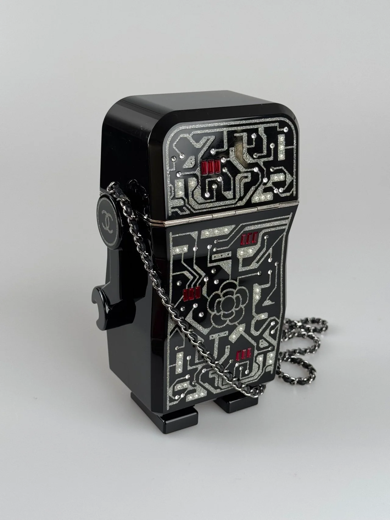 used-Chanel Plexiglass Crystal Robot Minaudiere Clutch Black-MILOURA
