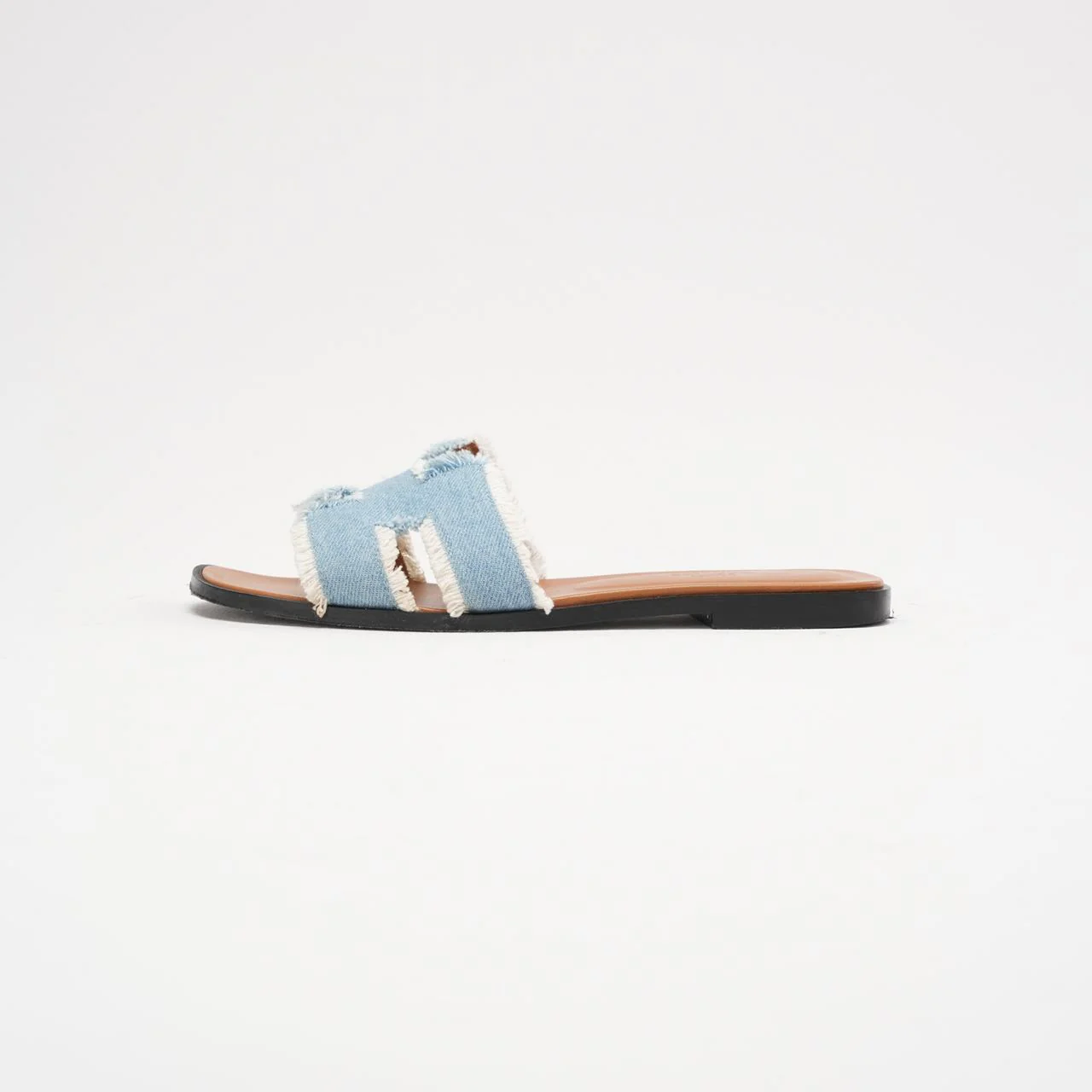 Hermes Blue Clair Denim Oran Fringe Sandals Size 38.5