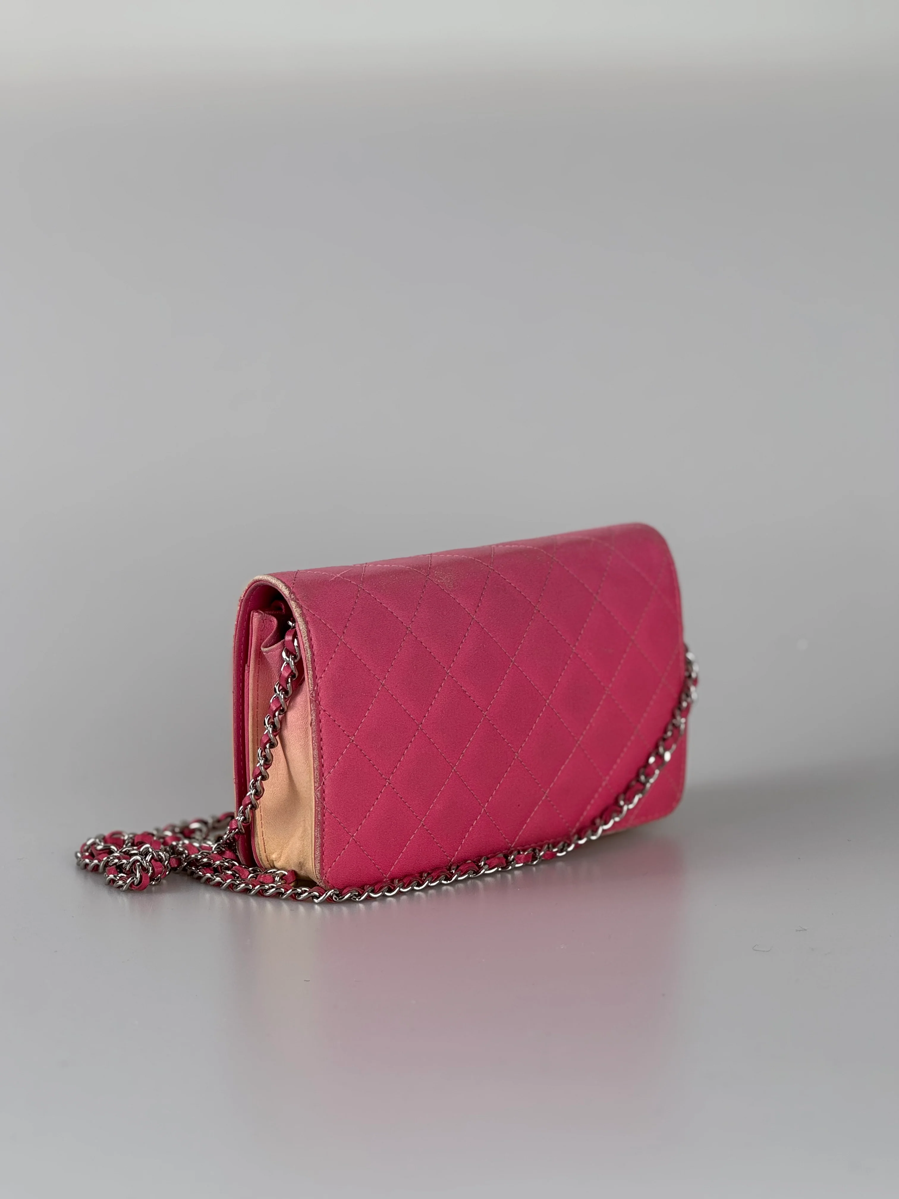 used-Chanel Faded Lambskin Quilted Zephyr Wallet on Chain WOC Dark Pink-MILOURA