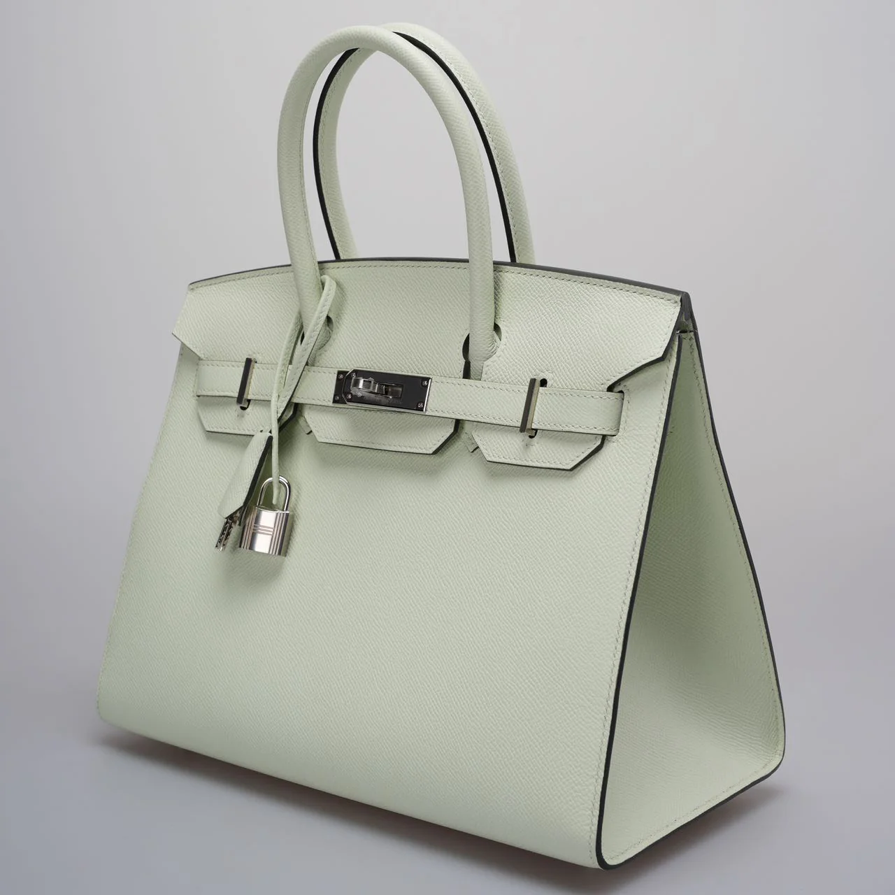 used-Hermes Birkin sellier 30 Bag in Vert Fizz Epsom Leather with Palladium Hardware B stamp-MILOURA