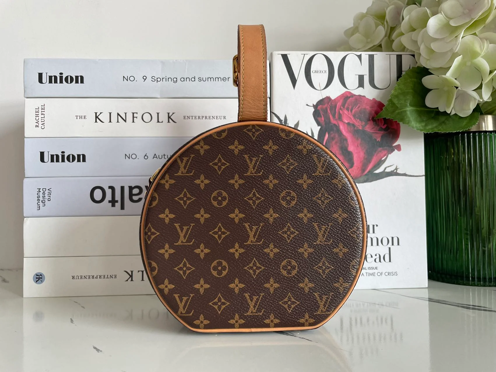 used-Louis Vuitton Monogram Canvas Petite Boite Chapeau Cross-Body Bag with Gold Hardware-MILOURA
