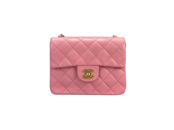 used-Chanel Vintage Rose Pink Classic Mini Square Flap Bag in Lambskin with Gold Hardware-MILOURA