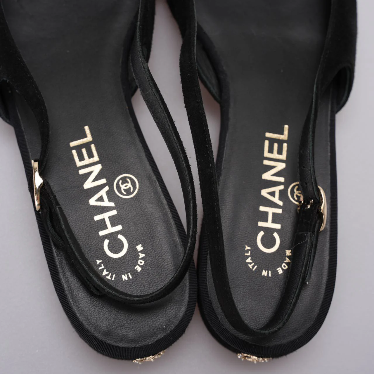 used-Chanel Slingback Satin Pearl Flats Black Size 37.5-MILOURA