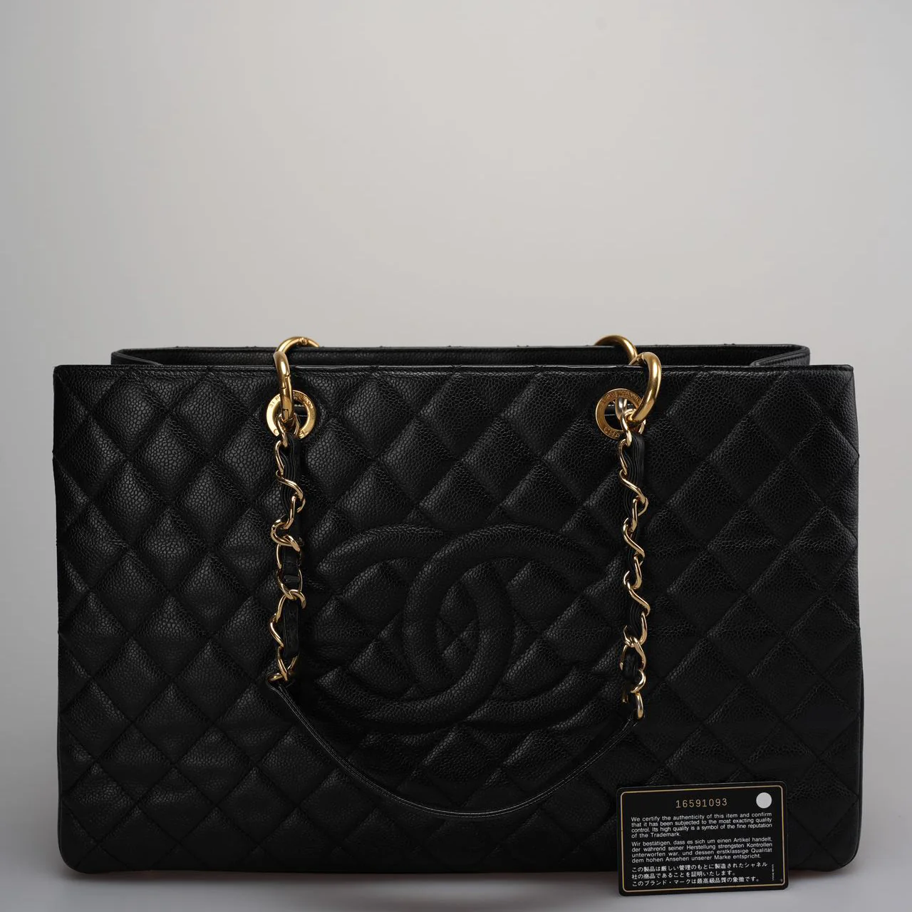 used-Chanel Large Black Grand Shopping XL GST Tote Bag in Caviar Leather with Gold Hardware-MILOURA