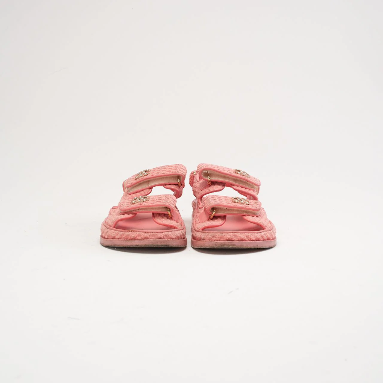 Chanel Pink Dad Fabric Sandals Size 38.5