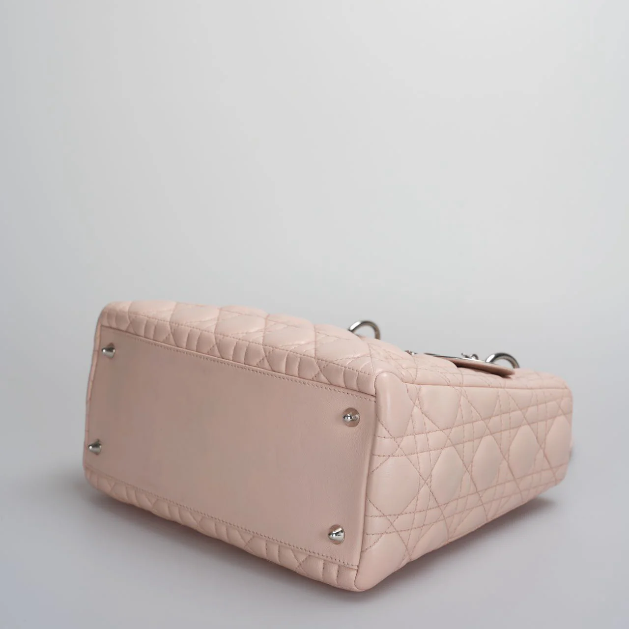 used-Christian Dior Pink Medium Lady Dior Bag in Cannage Lambskin Leather with Silver Hardware-MILOURA
