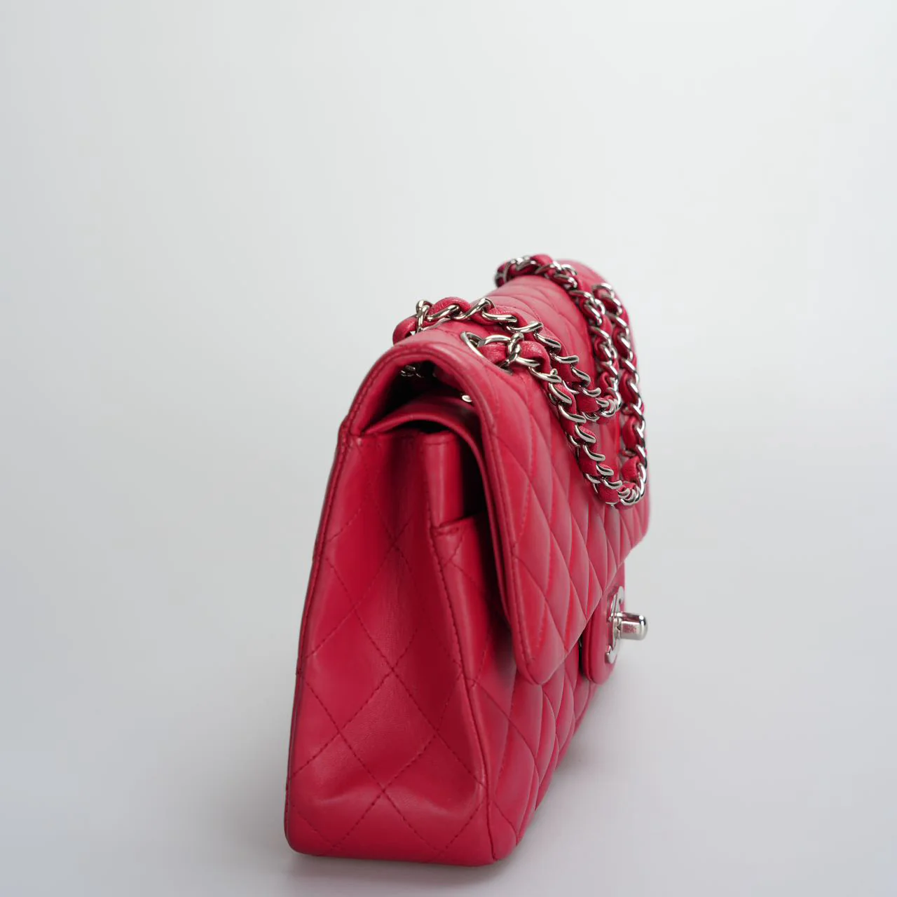 used-Chanel Red Medium timeless Flap Bag with Silver Hardware-MILOURA