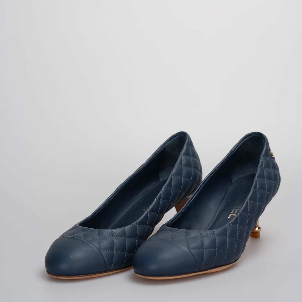 used-Chanel Blue Quilted Leather Pumps 6cm Size 37.5C-MILOURA