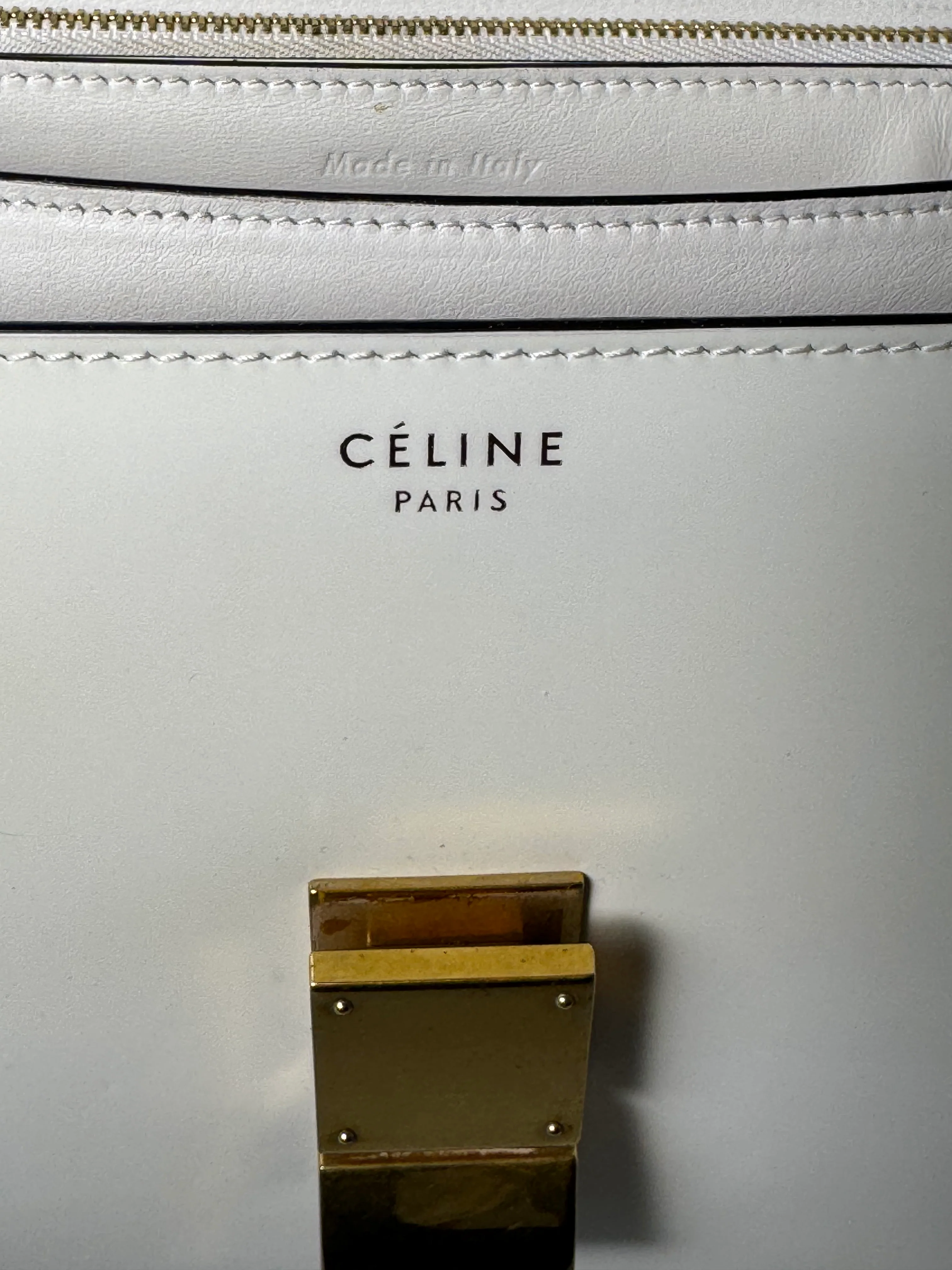 used-Celine bag Classic Box white leather shoulder bag-MILOURA