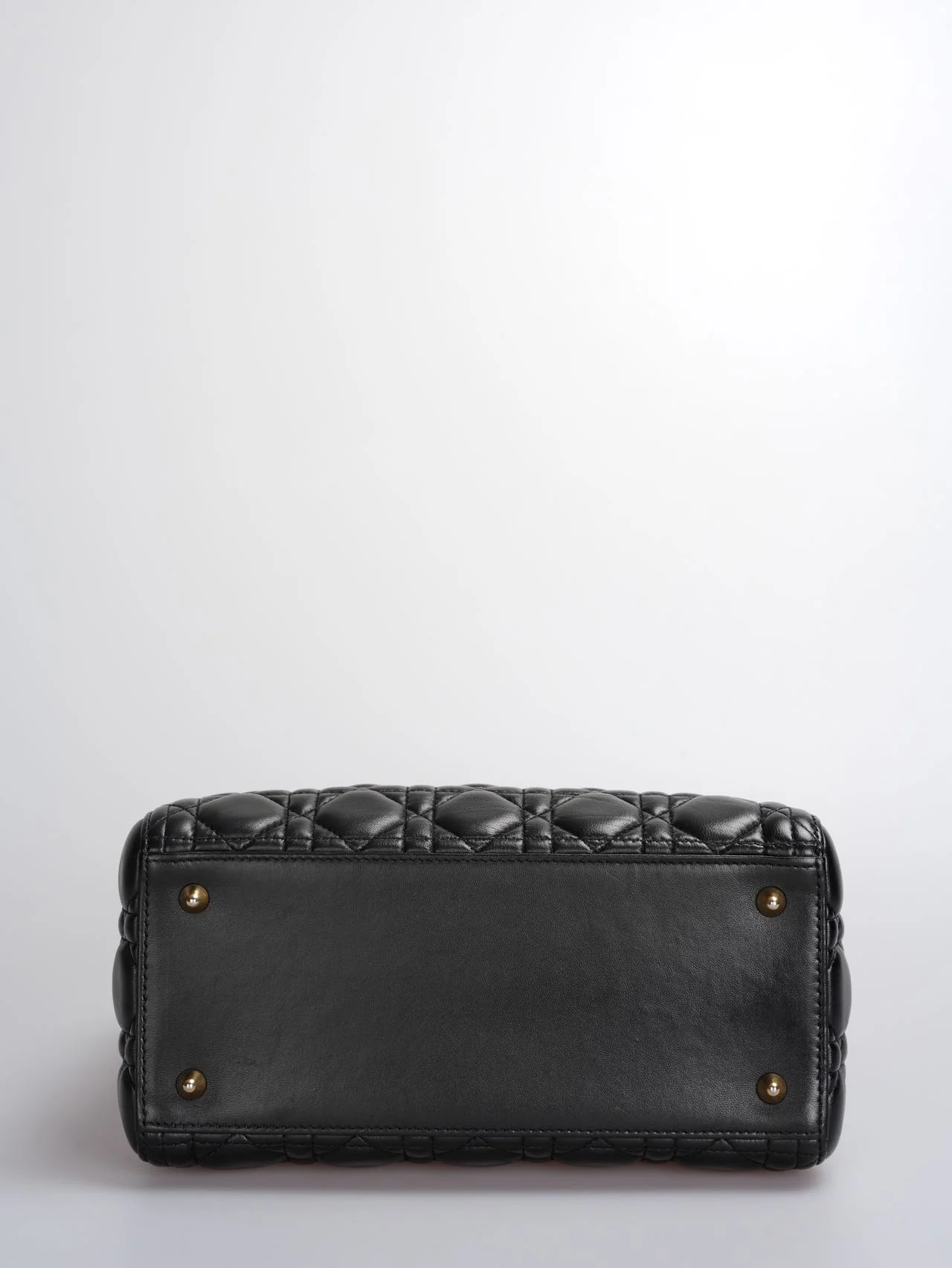 used-Christian Dior Black Medium Lady Dior Bag in Cannage Lambskin Leather with Gold Hardware-MILOURA
