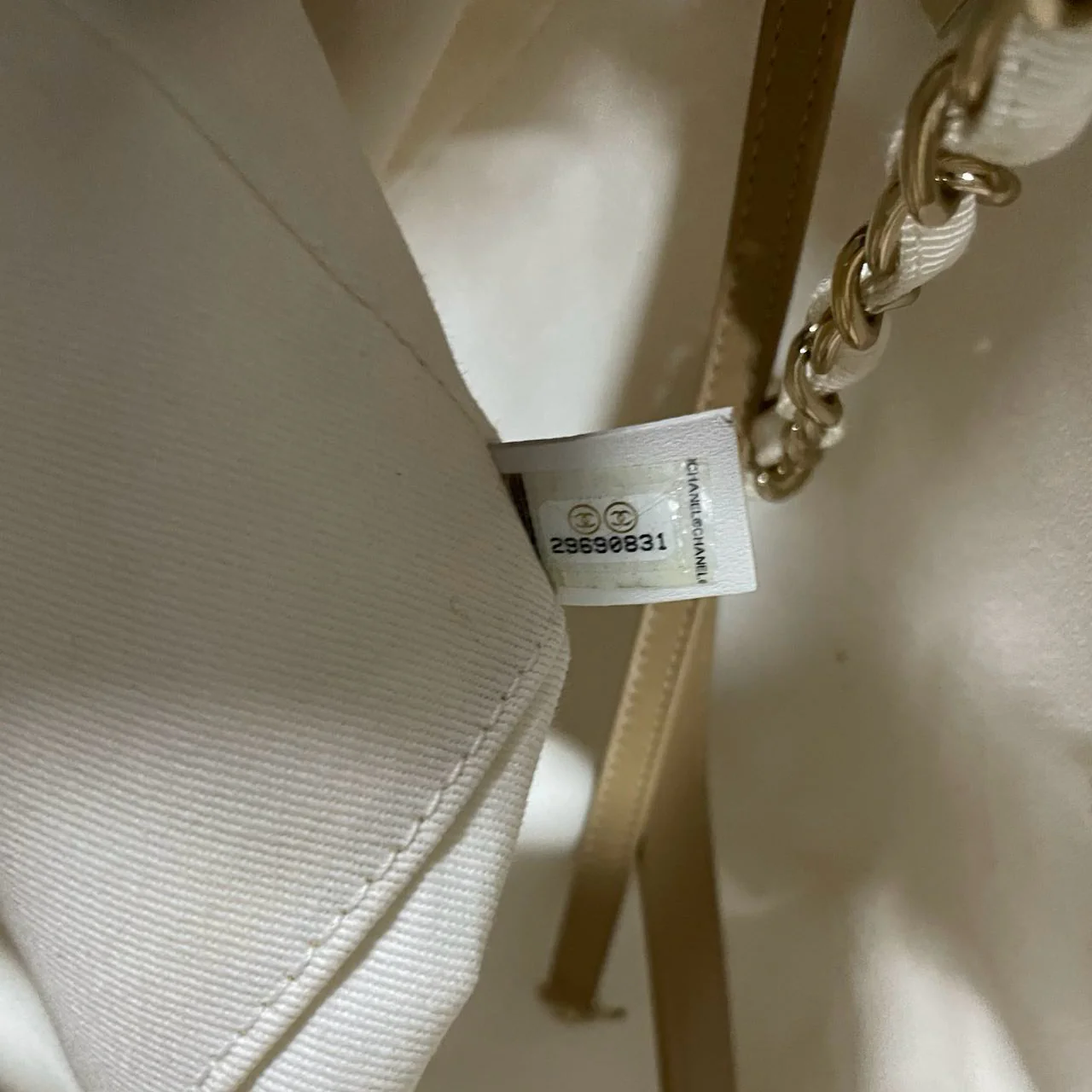 used-Chanel Deauville Pearl Tote Beige white medium-MILOURA