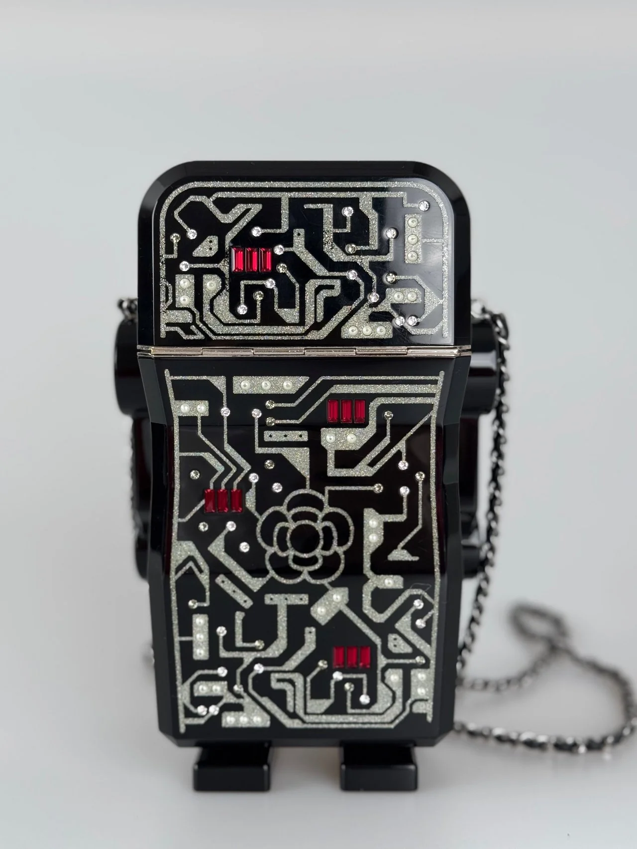 used-Chanel Plexiglass Crystal Robot Minaudiere Clutch Black-MILOURA