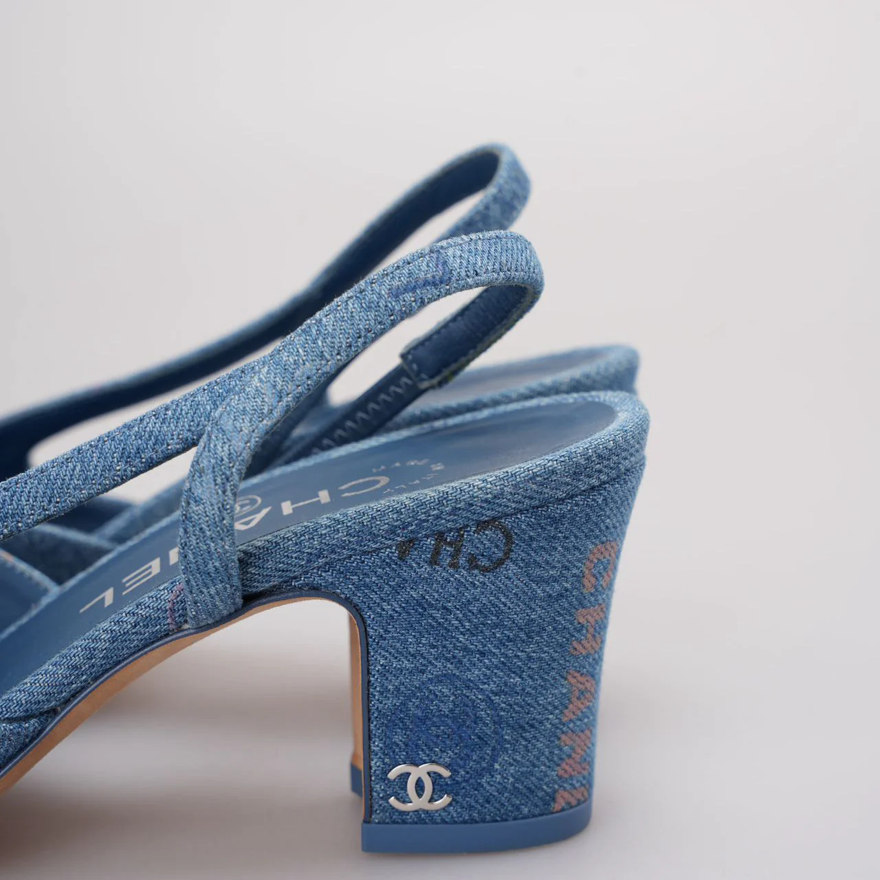 Chanel Denim Cap Toe CC Slingback Pumps Light Blue & Multicolor 36.5