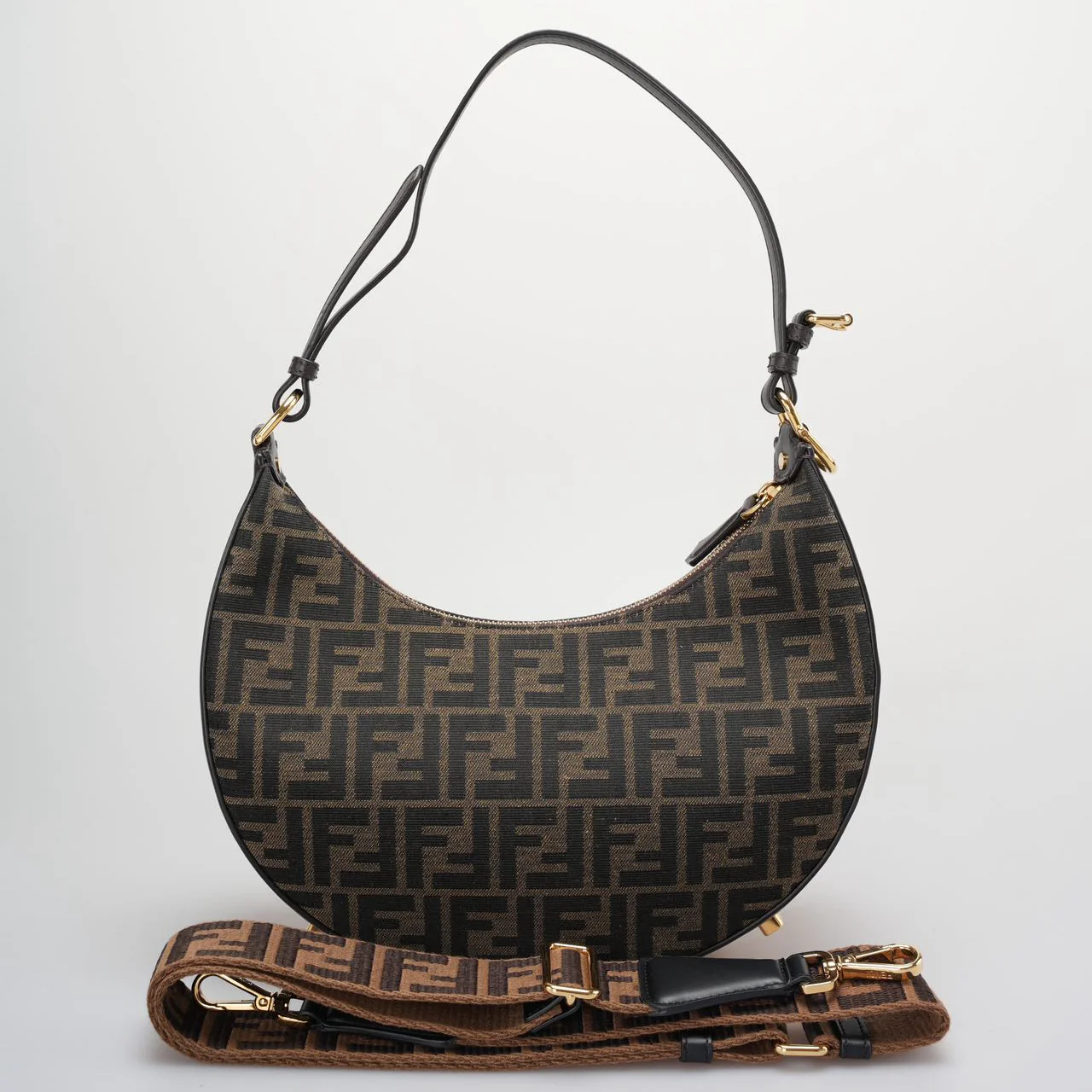 used-Fendi graphy Small Brown FF Jacquard Fabric Bag-MILOURA
