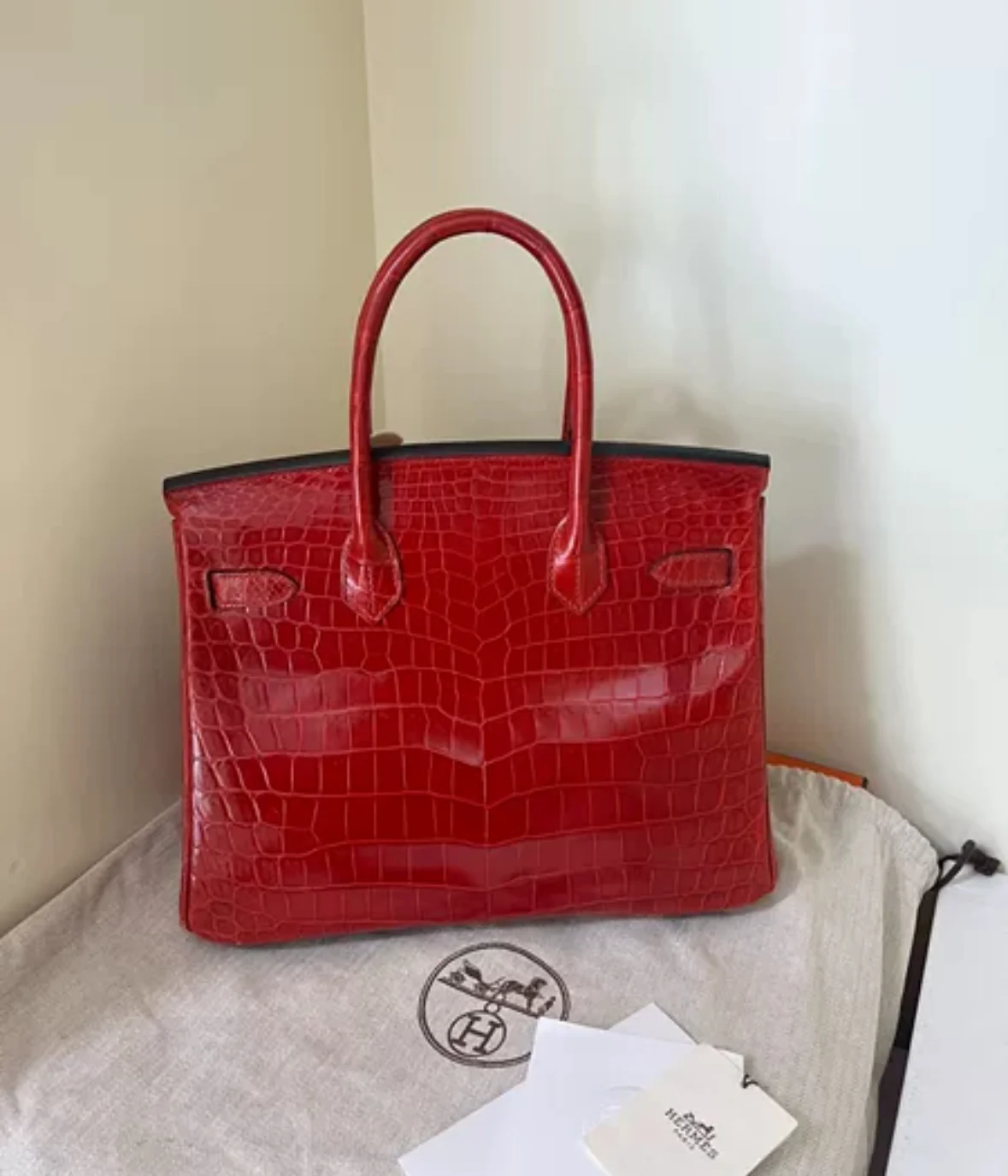 used-Hermes Birkin Bag 30cm in in Braise Shiny Niloticus with Palladium Hardware-MILOURA