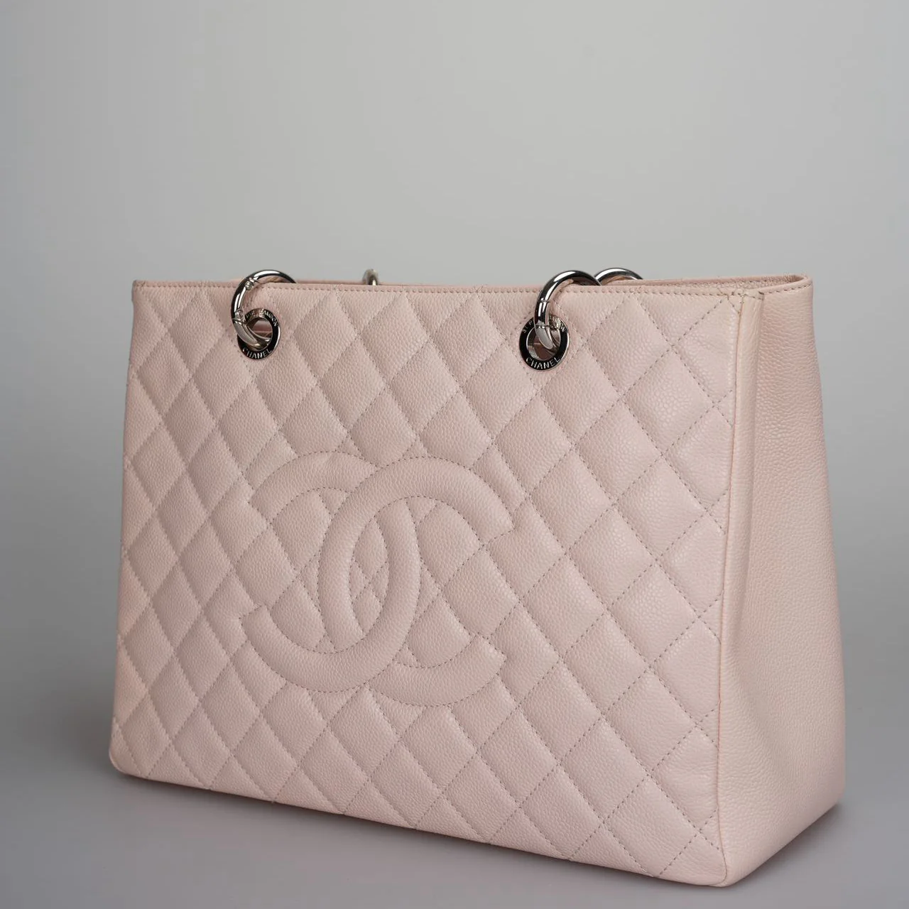 used-Chanel Grand Shopping Tote Light Pink GST Bag in Caviar Leather with Silver Hardware-MILOURA