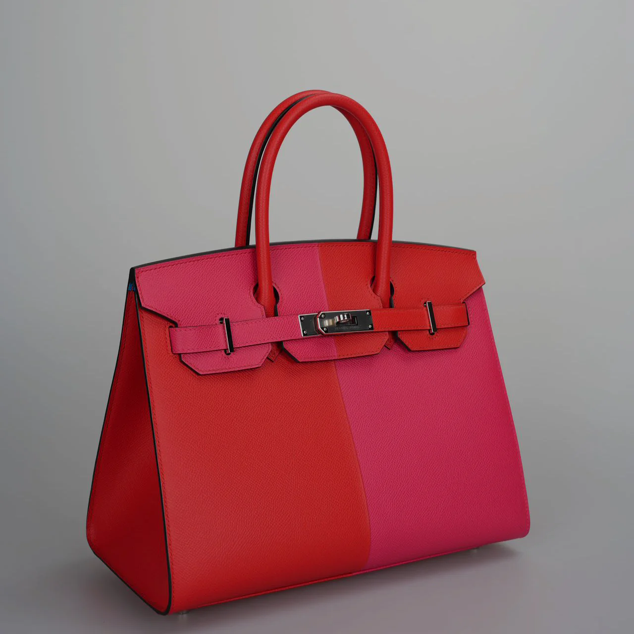 used-Hermes Epsom Casaque Birkin Sellier 30 Rouge Coeur Rose Extreme Bleu Zanziba with palladium Hardware-MILOURA