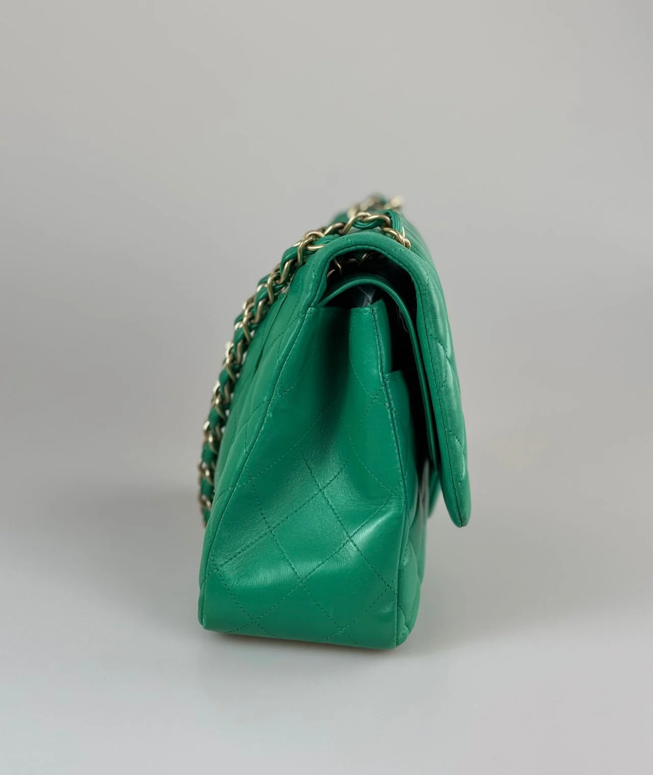 used-Chanel timeless Flap Bag Jumbo Green with Gold Hardware-MILOURA