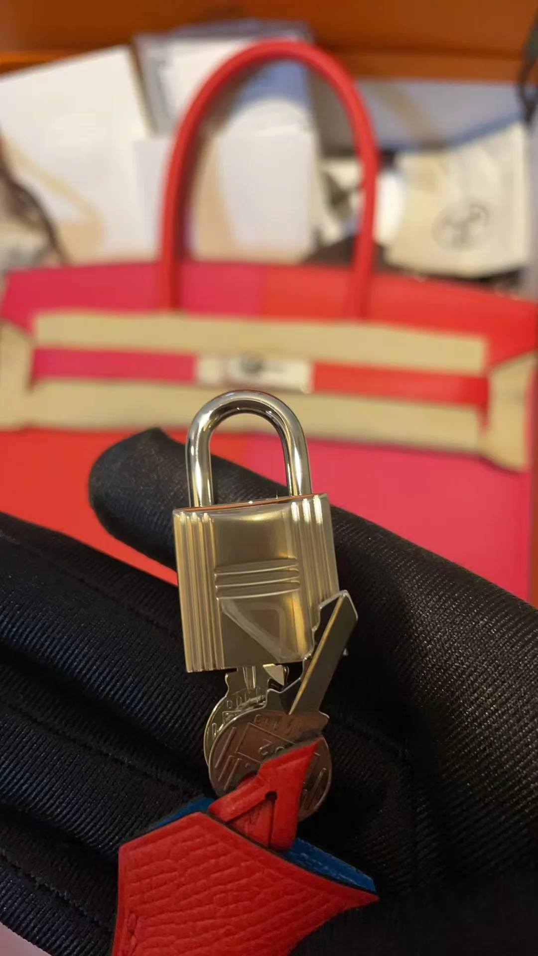 used-Hermes Epsom Casaque Birkin Sellier 30 Rouge Coeur Rose Extreme Bleu Zanziba with palladium Hardware-MILOURA