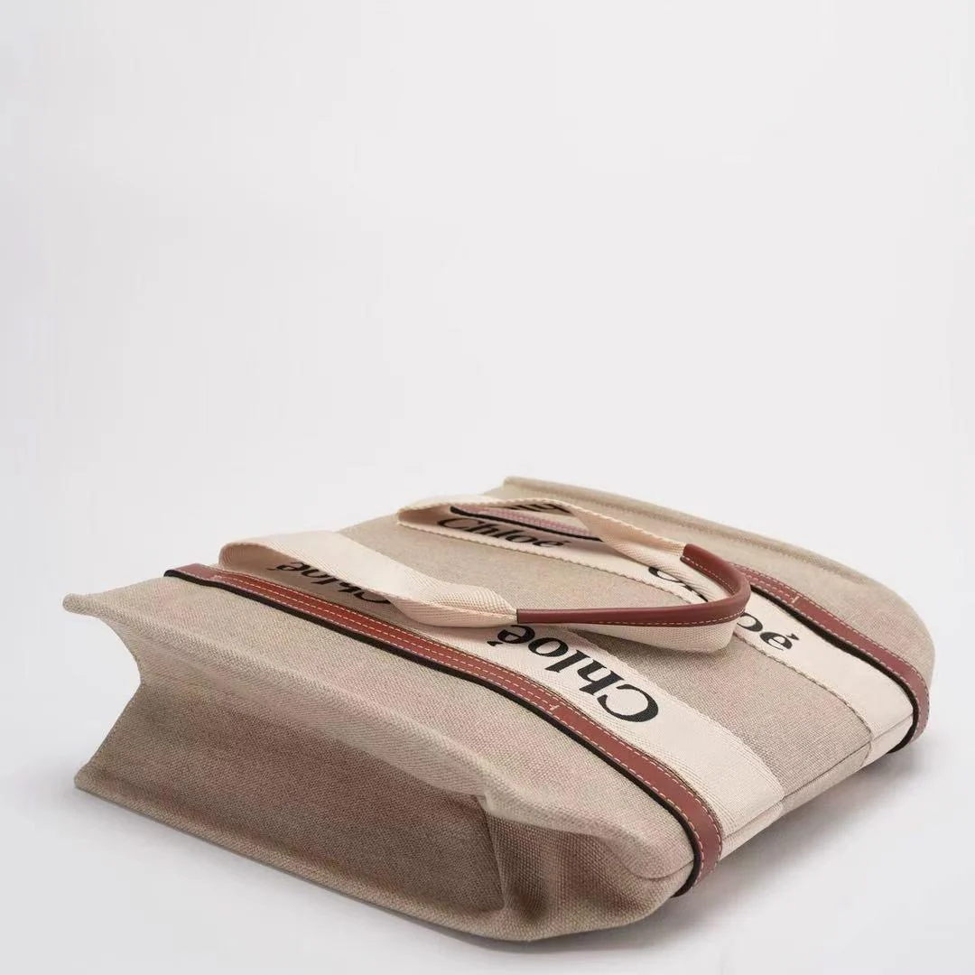 Chloe White Medium Woody Tote Bag Leinen Corner