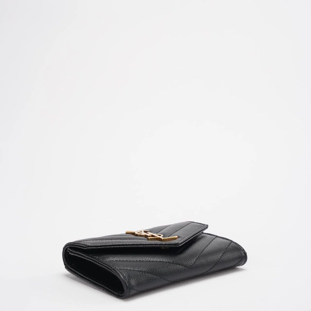 Saint Laurent Small Monogram Wallet Black Leather with Gold YSL Logo