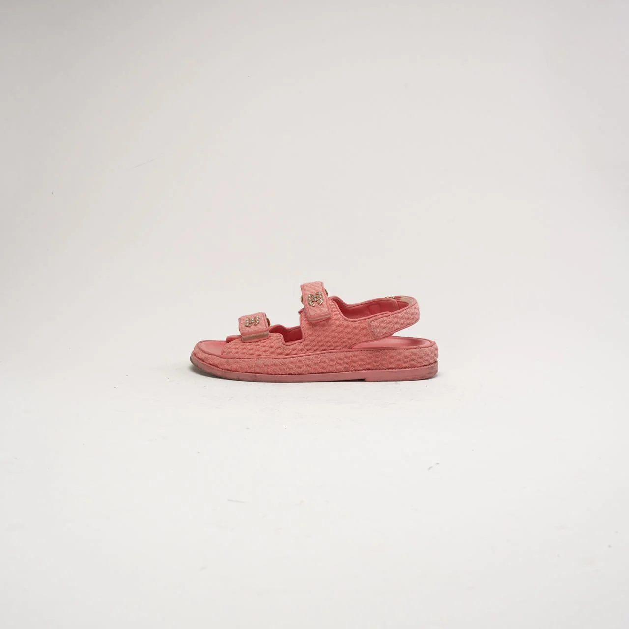 Chanel Pink Dad Fabric Sandals Size 38.5