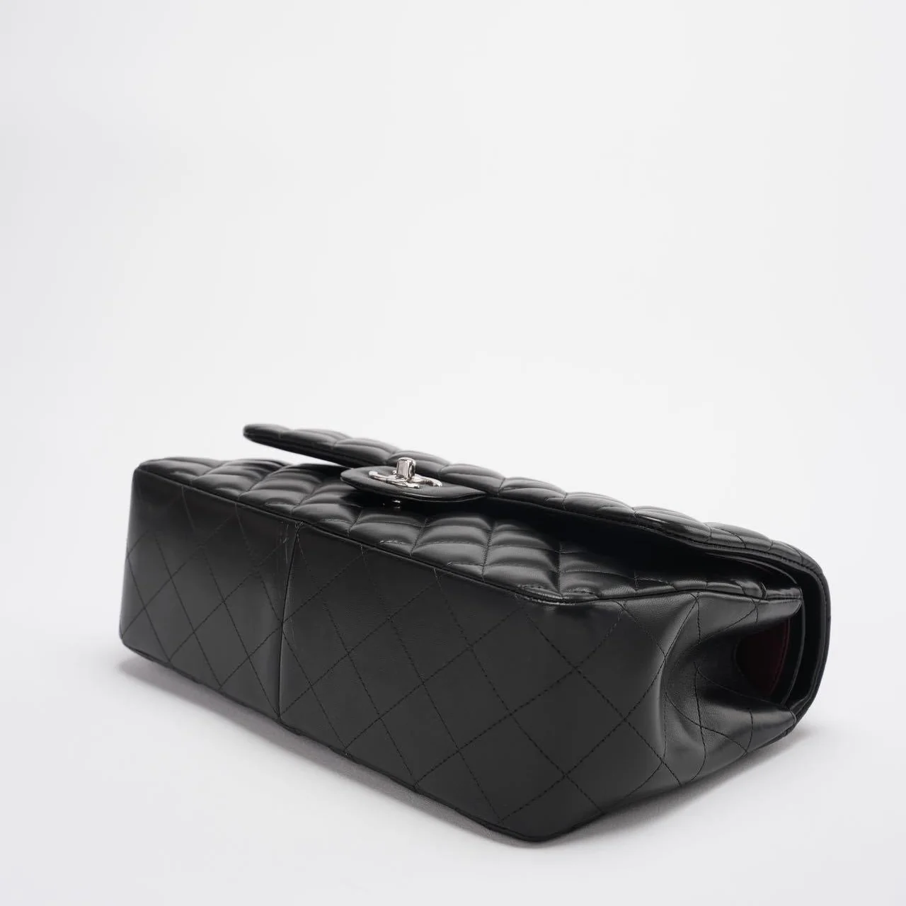 Chanel Classic Flap Bag Lambskin Black Bag Jumbo in Silver Hardware