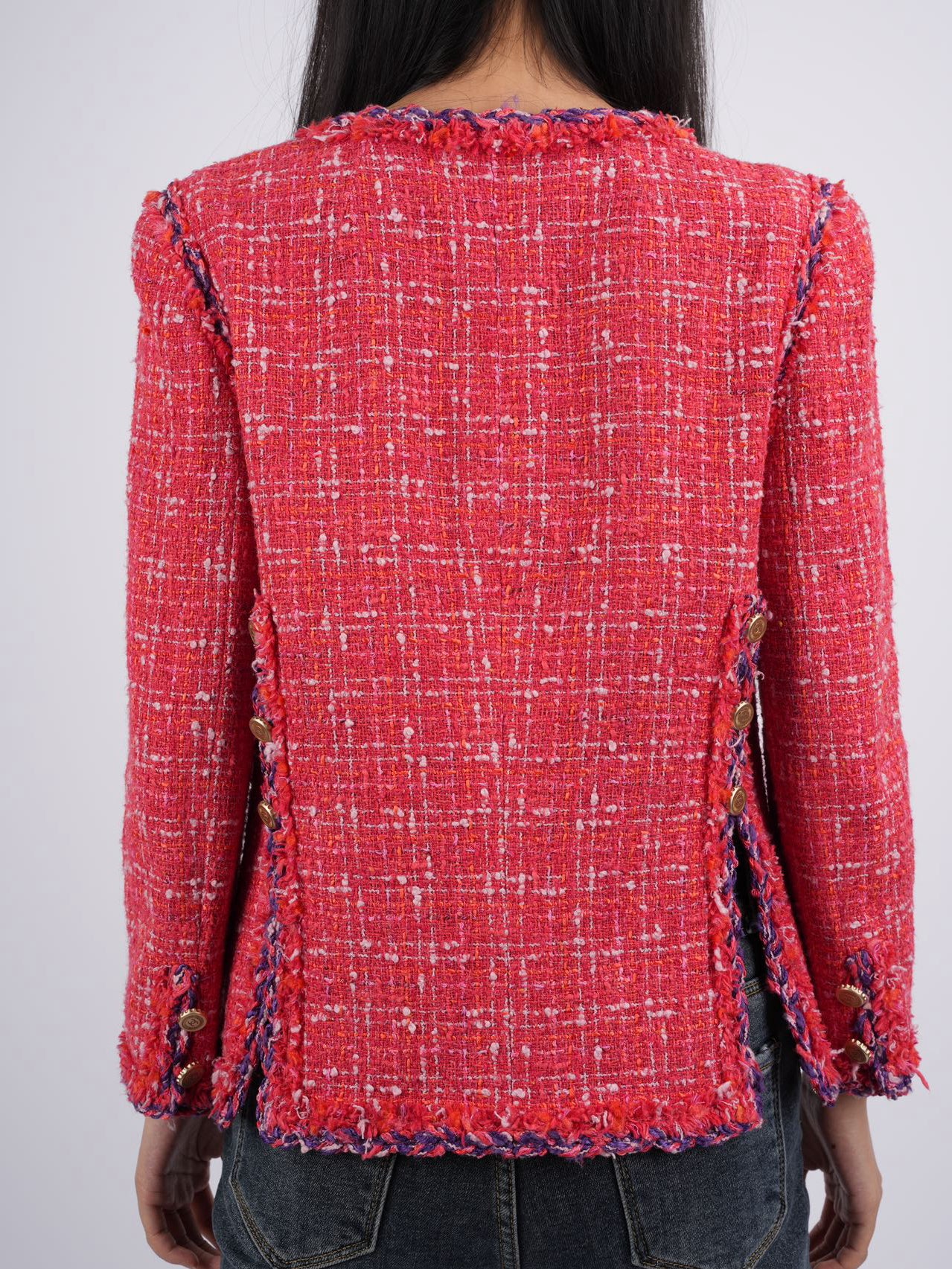 used-Chanel Red Tweed Evening Jacket FR 38-MILOURA