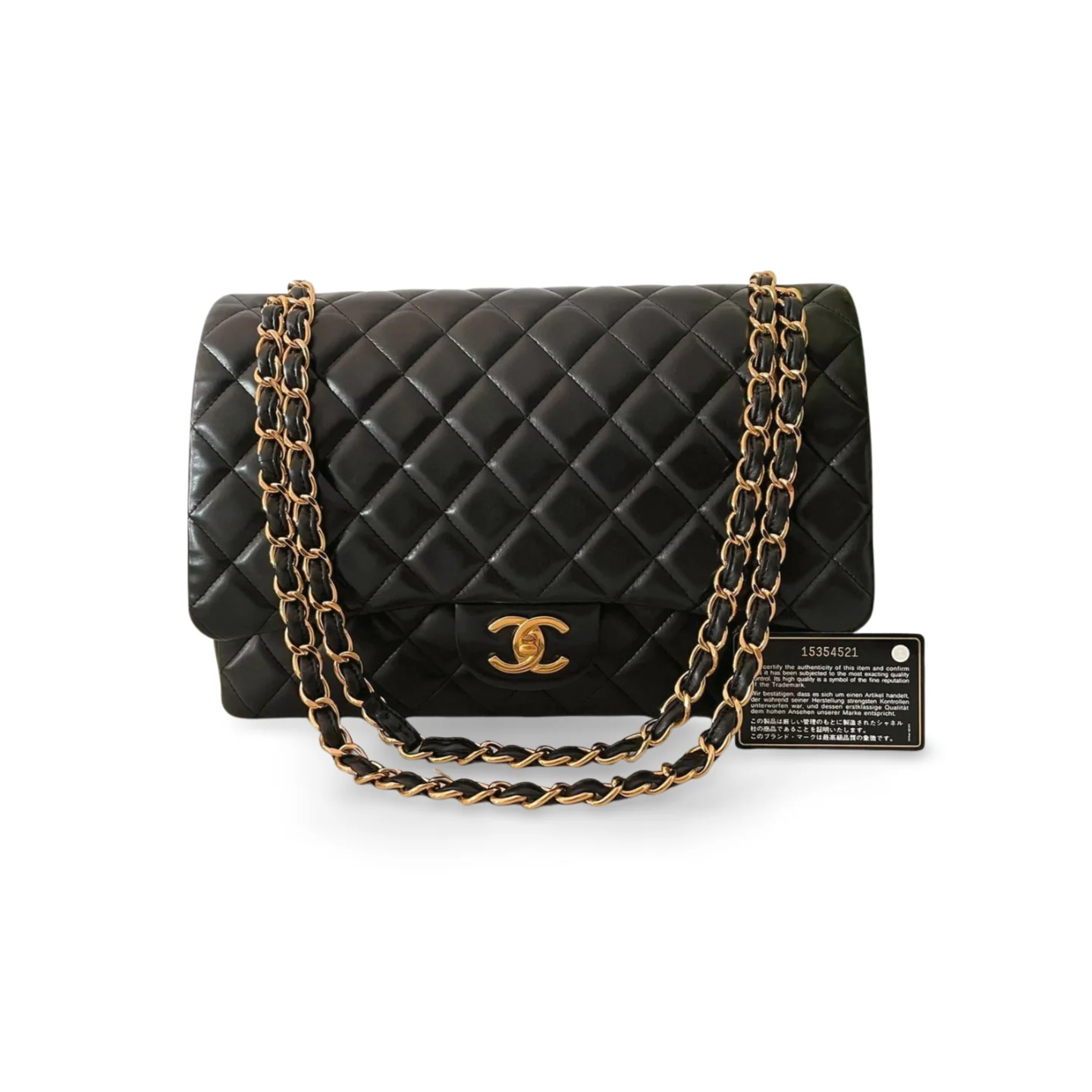 used-Chanel Black Classic Double Flap Maxi Bag with Gold Hardware-MILOURA