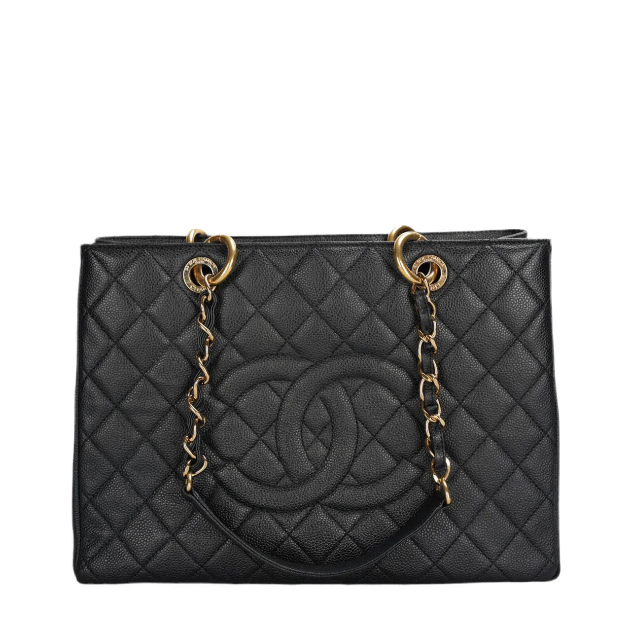 used-Chanel Black Grand Shopping Tote GST Bag in Caviar Leather with Gold Hardware-MILOURA