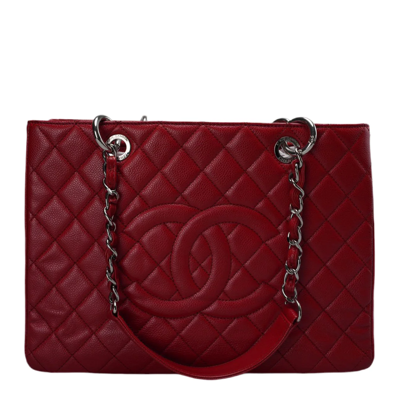 used-Chanel Grand Shopping Tote Red GST Bag in Caviar Leather with Silver Hardware Medium-MILOURA