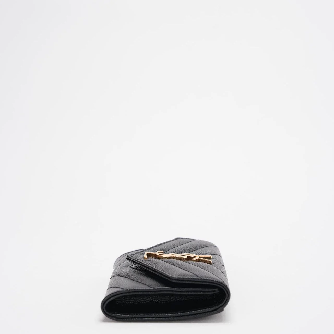 Saint Laurent Small Monogram Wallet Black Leather with Gold YSL Logo