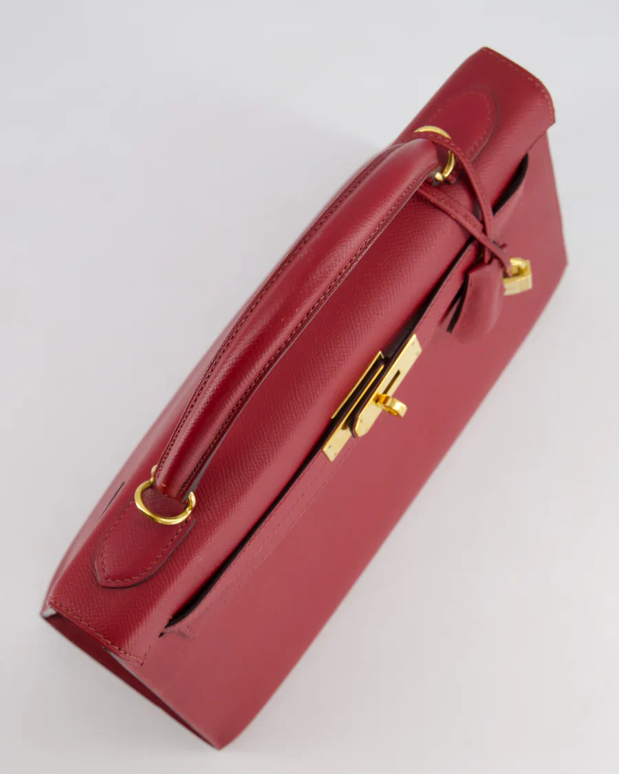 used-Hermes Kelly 32cm Sellier Bag in Dark Red Epsom Leather Gold Hardware-MILOURA