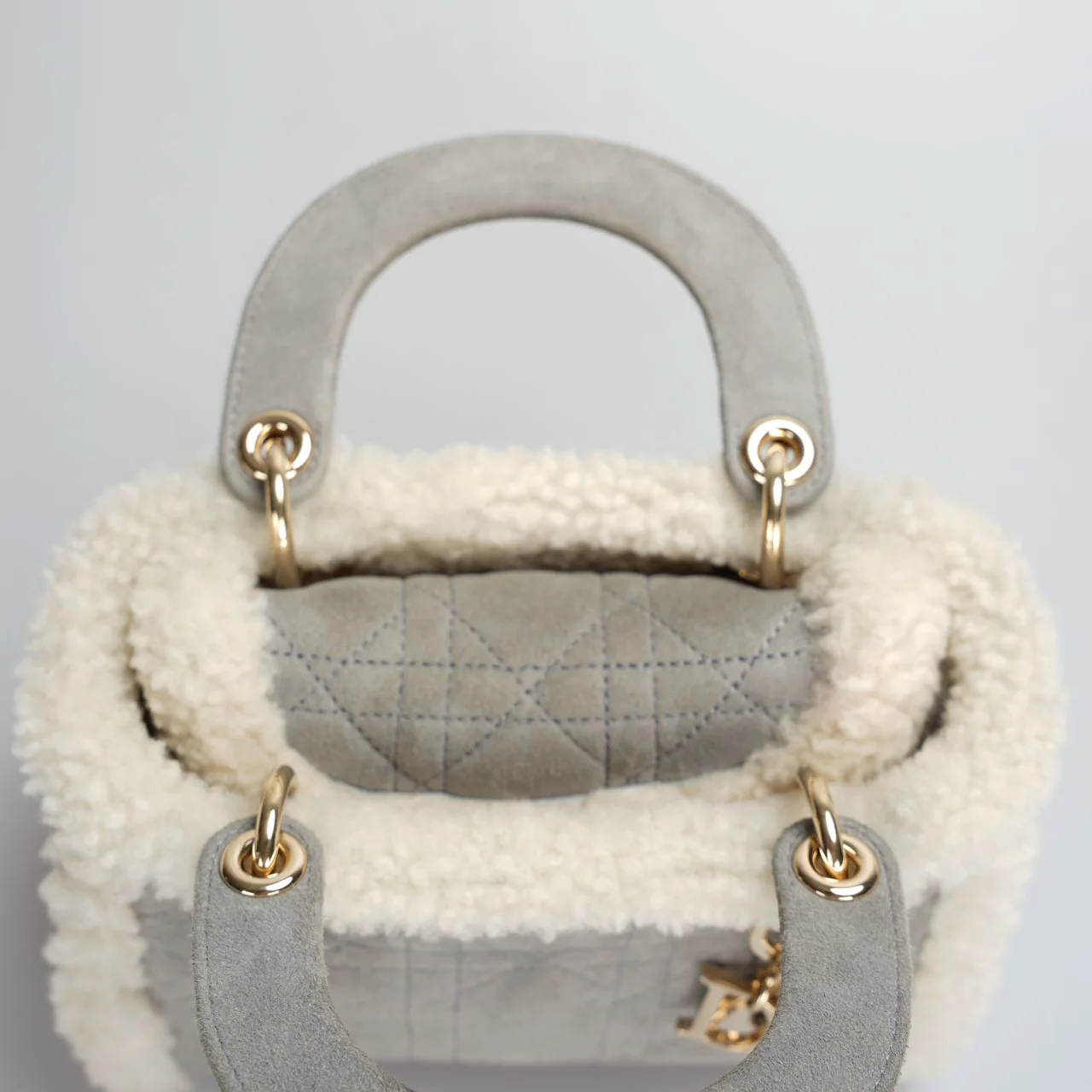 used-Christian Dior Lady Dior Pre-Owned 2020 Mini Suede Shearling Cannage Lady Dior satchel-MILOURA
