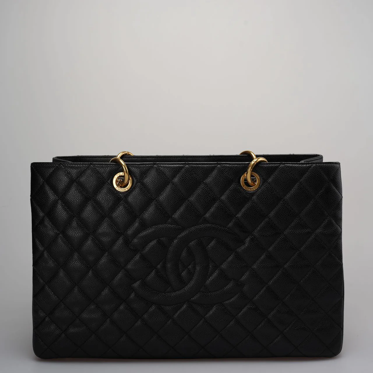 used-Chanel Large Black Grand Shopping XL GST Tote Bag in Caviar Leather with Gold Hardware-MILOURA