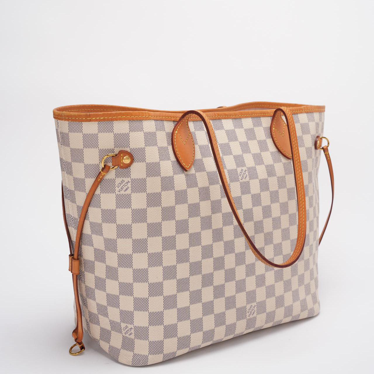 Louis Vuitton MM Damier Azur White Tote Bag with Removable Pouch Side