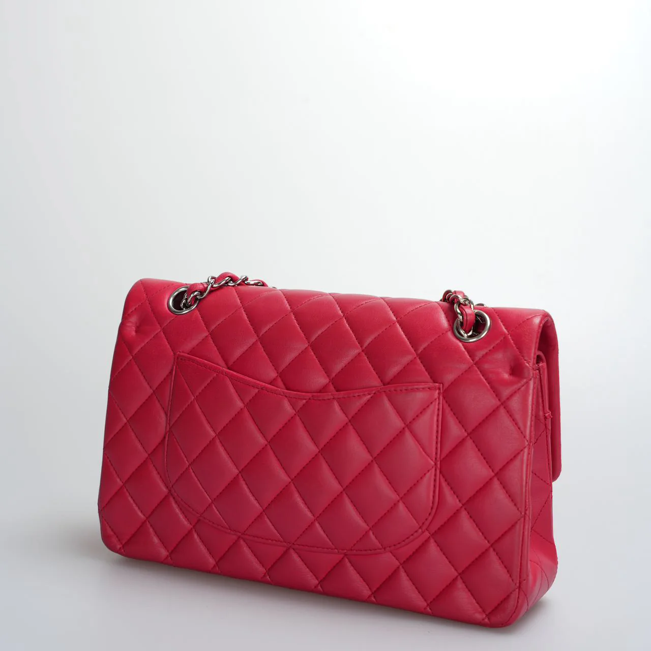 used-Chanel Red Medium timeless Flap Bag with Silver Hardware-MILOURA