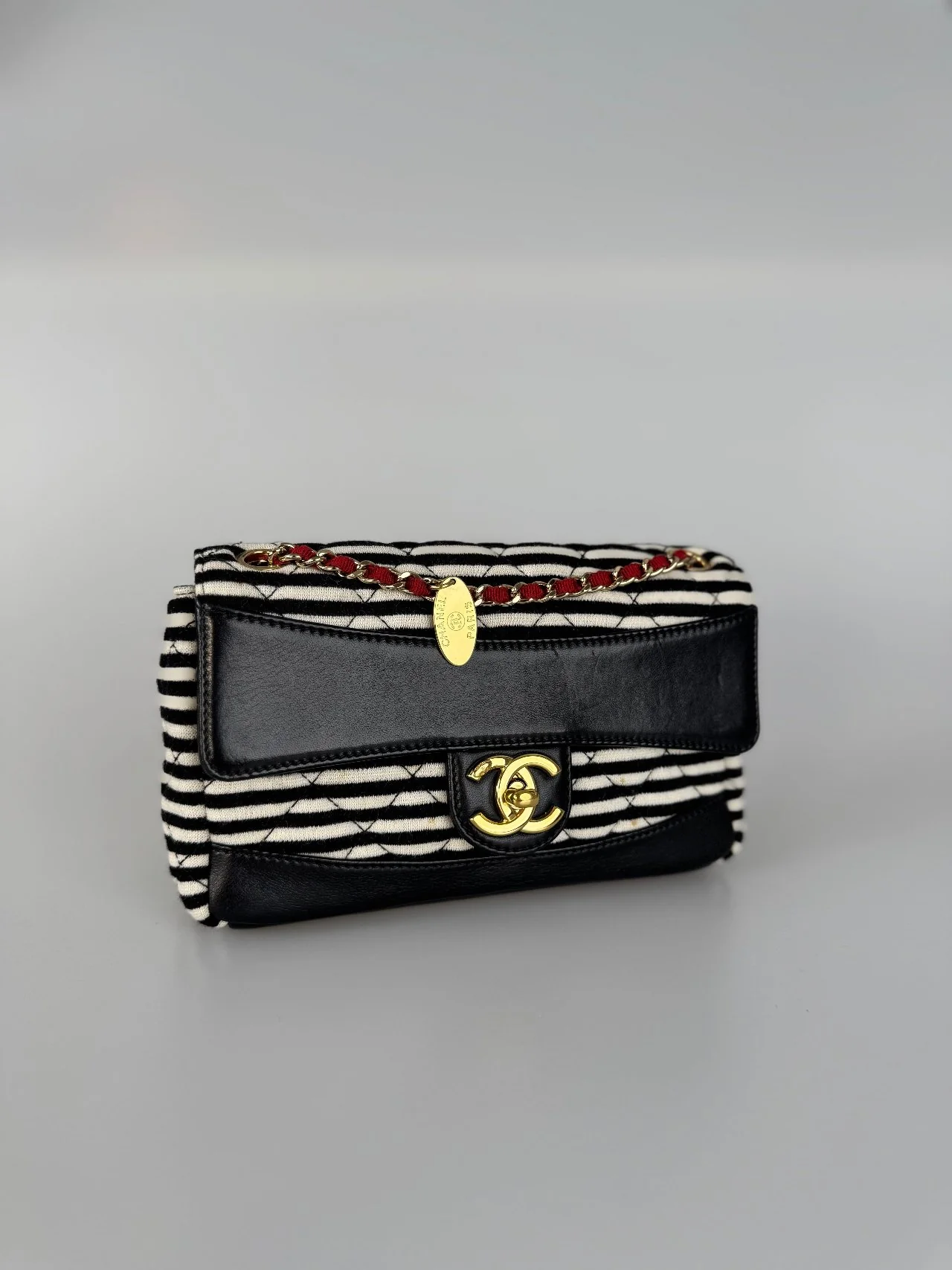 used-Chanel Sailor bag Blue 2014 striped mini rectangle Classic single flap shoulder bag-MILOURA