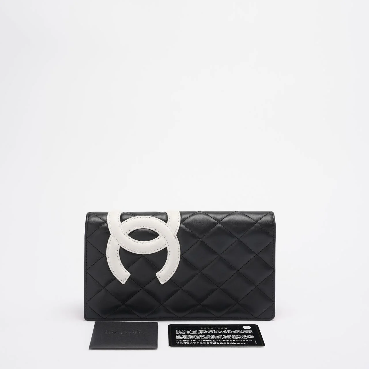 Chanel Cambon Wallet Classic Black White Wallet Quilted Calfskin with Pink Interior