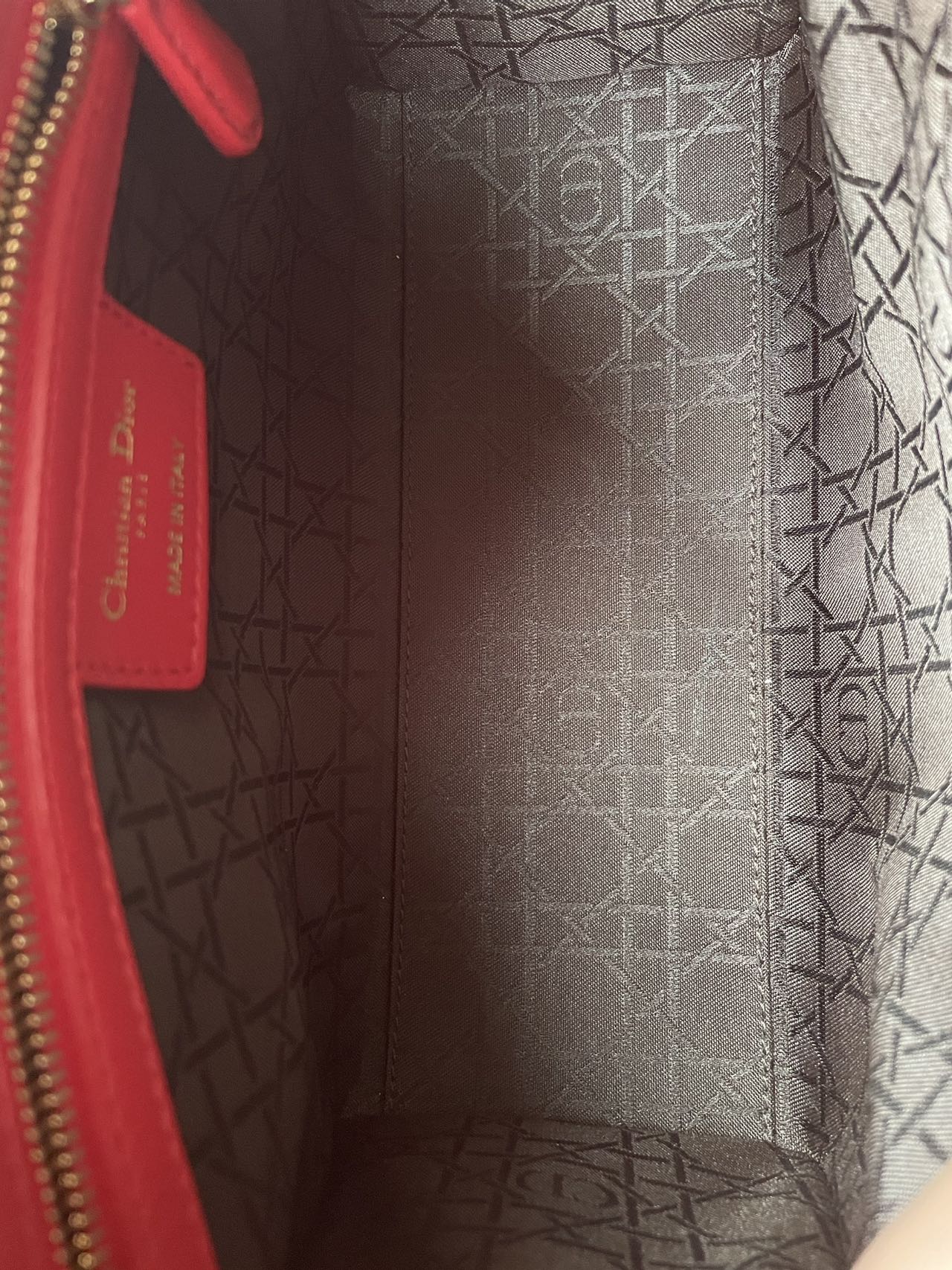 used-Christian Dior Red Medium Lady Dior Bag in Cannage Lambskin Leather with Gold Hardware-MILOURA