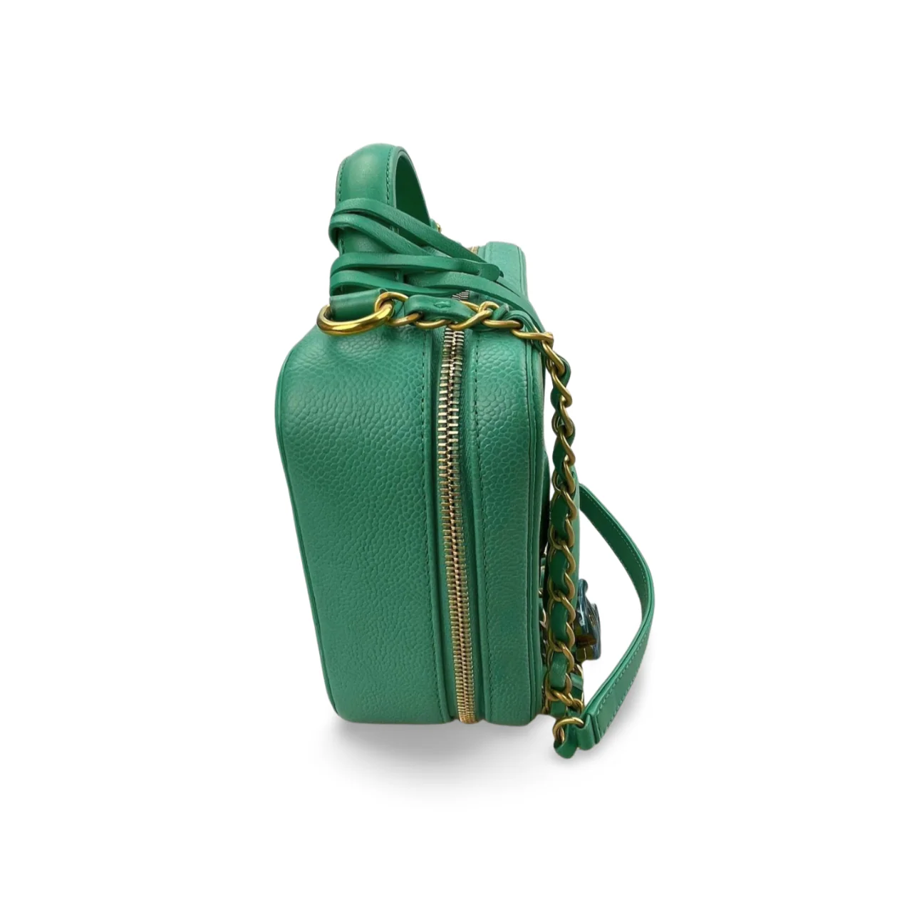 used-Chanel Vanity Case Bag in Caviar Leather Brushed Gold Hardware Mint Green Medium-MILOURA