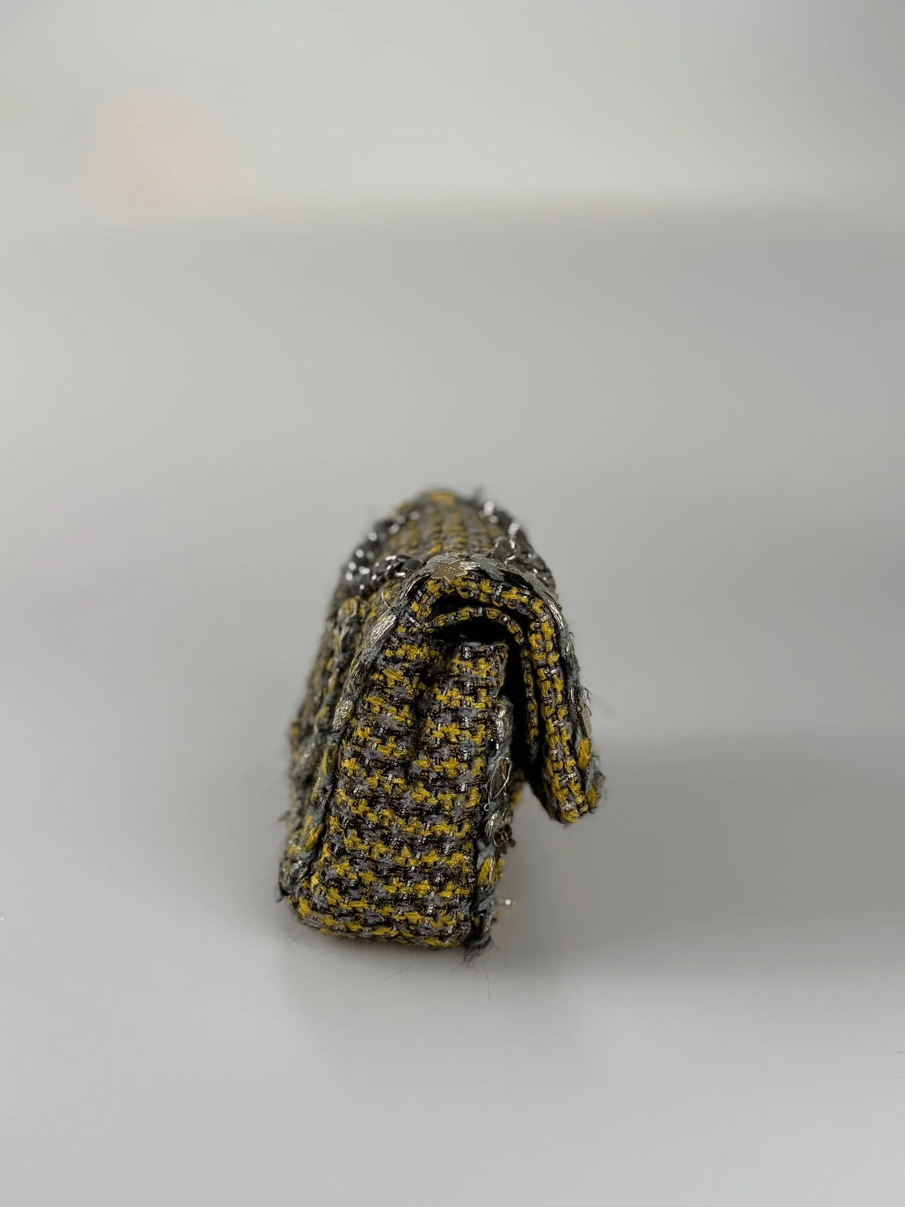 used-Chanel Tweed Braided Charms medium Flap Bag Yellow Grey Black-MILOURA