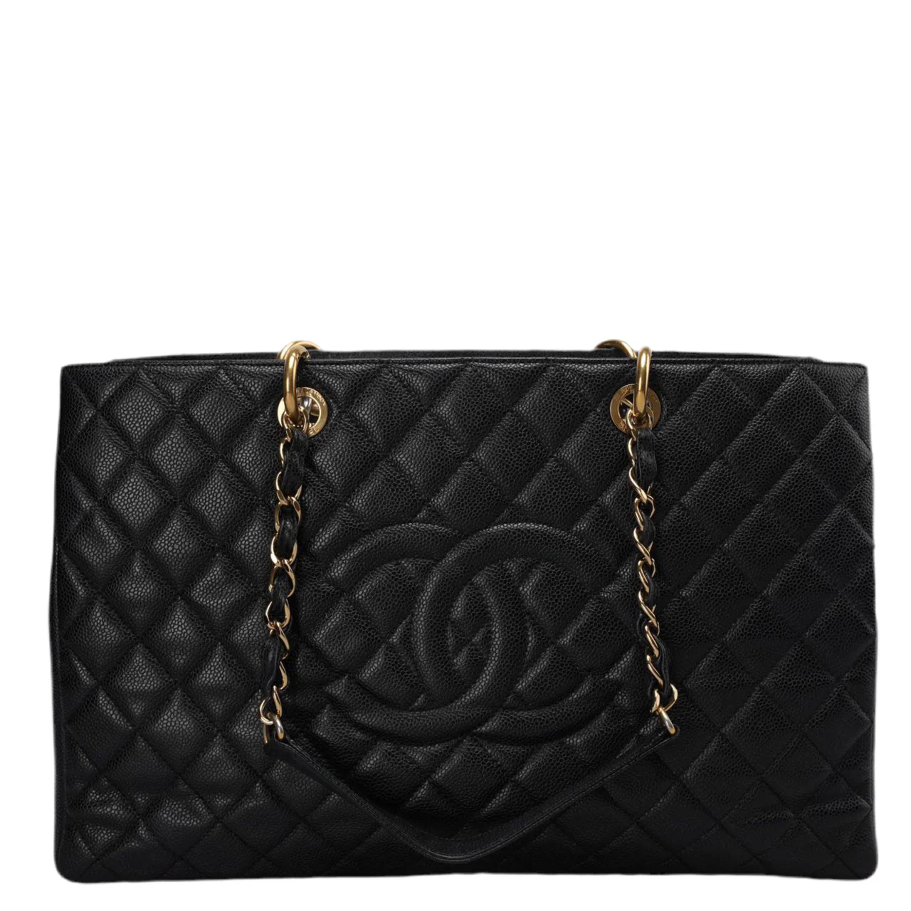 used-Chanel Large Grand Shopping Tote Black GST Bag in Caviar Leather with Gold Hardware-MILOURA