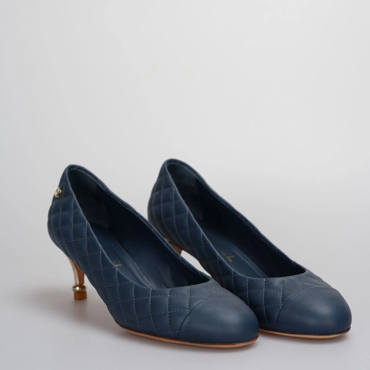 used-Chanel Blue Quilted Leather Pumps 6cm Size 37.5C-MILOURA