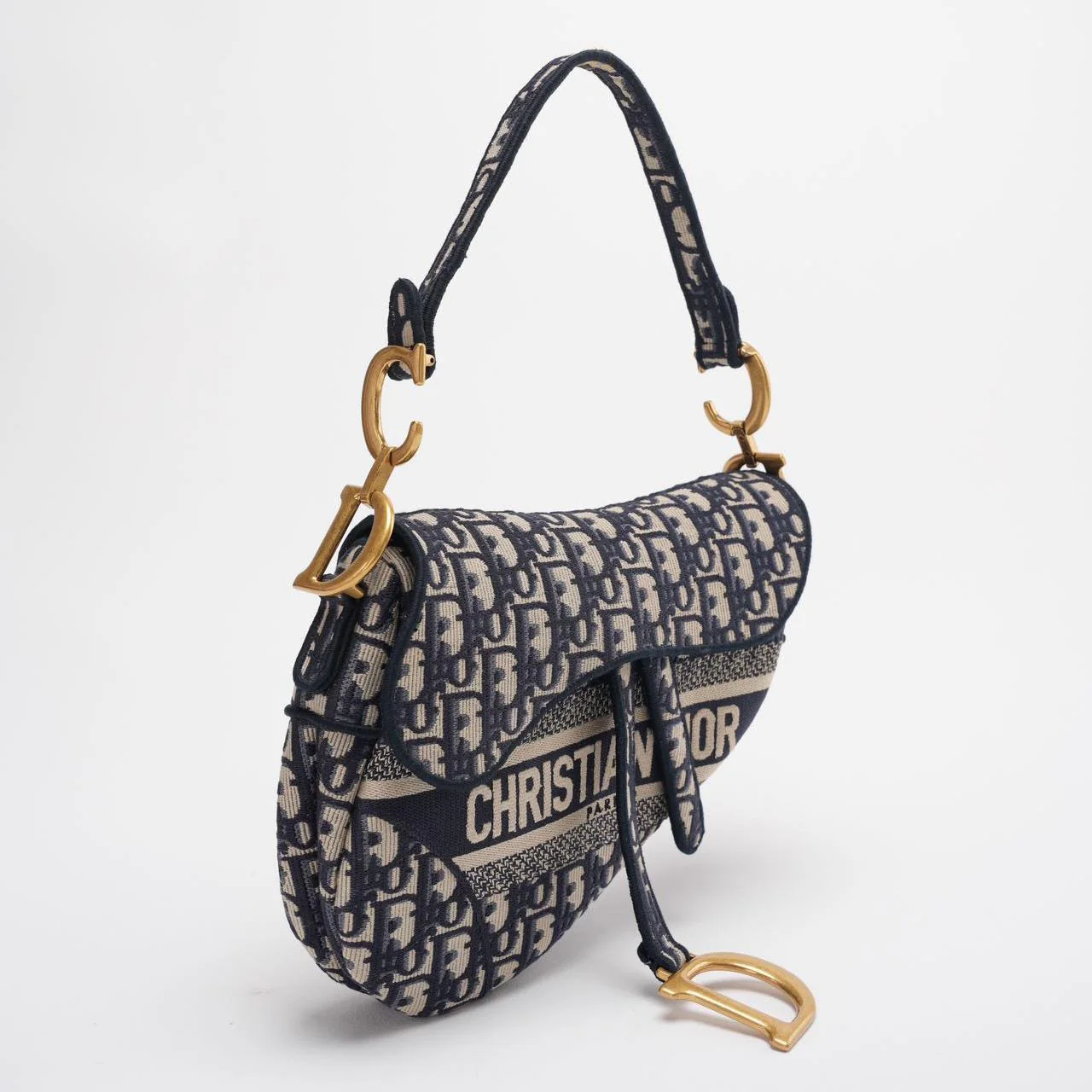 Dior Saddle Bag Blue Oblique Embroidery Bag Medium with Shoulder Strap 2021 