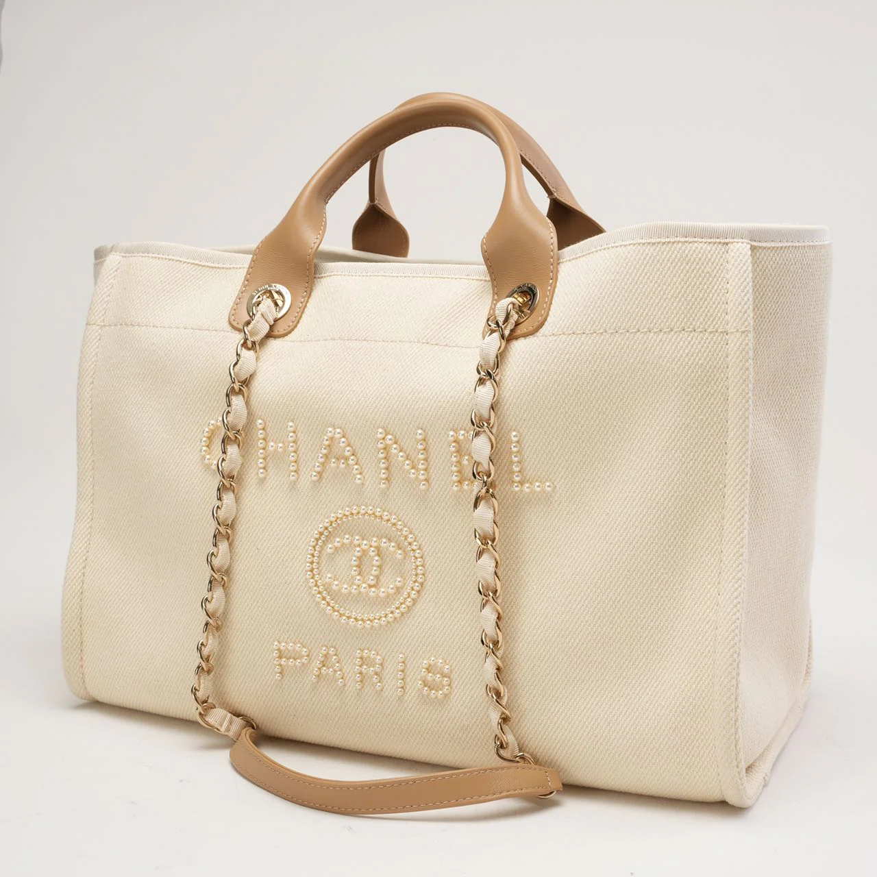 Chanel White Pearls Deauville Shopping Tote 2020