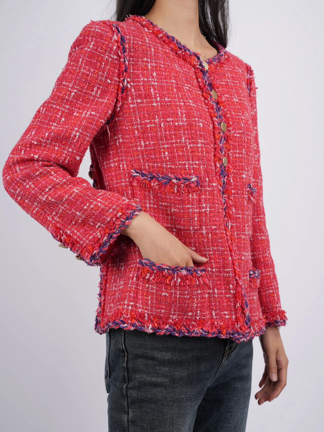 used-Chanel Red Tweed Evening Jacket FR 38-MILOURA