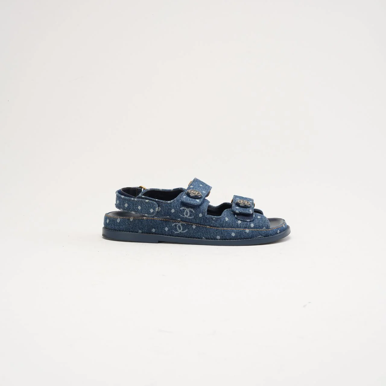 Chanel Blue Denim Dad Sandals Size 38.5